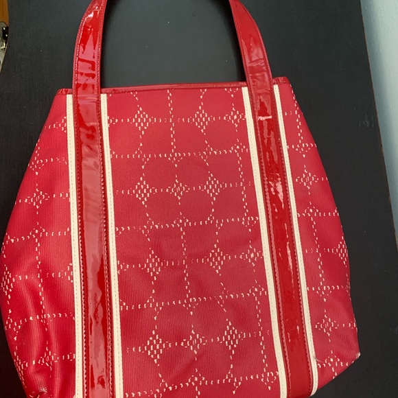 Kate Spade Red Patterned Oil Covered Canvas Purse - Picture 2 of 4